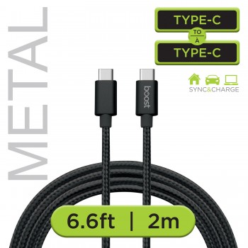 Boost Câble double tressé de 6,6 pieds de Type-C à Type-C - Noir