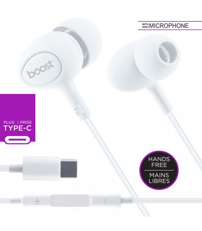 Boost Hands-free Earphones with Type-C plug, White