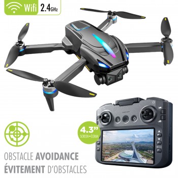 Boost Drone quadricoptère avec évitement d''obstacles, télécommande avec écran 4,3 po. et double caméra