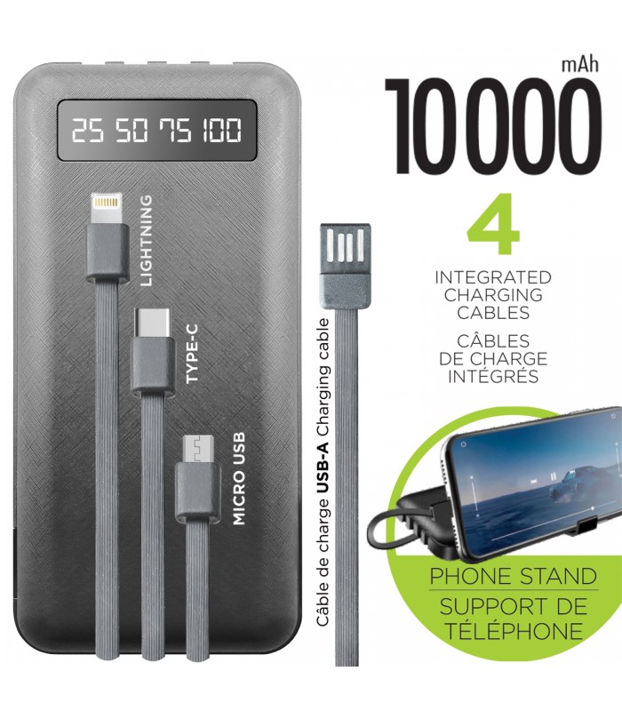 Boost Power Bank with 4 built-in Charging Cables and Phone Stand – 10000mAh