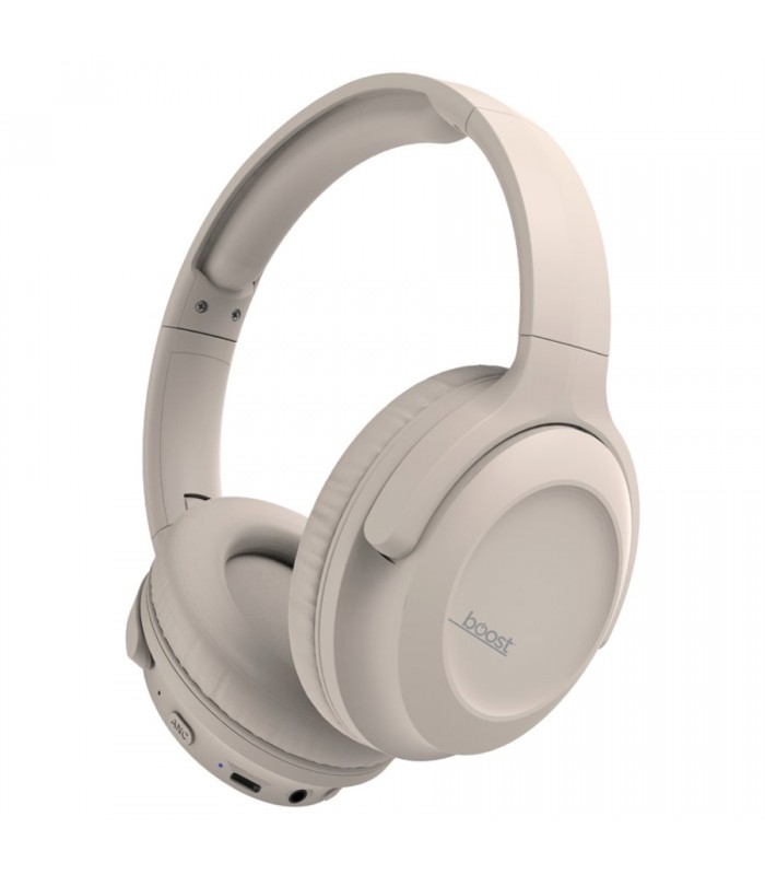 Boost Wireless ANC Active Noise Cancelling Headphones with Microphone - Beige