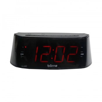 Borne AM/FM Digital Clock Radio with Large Display - AUX - Black