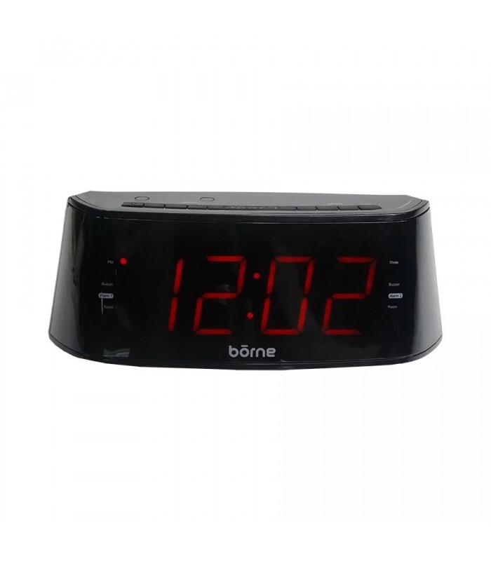 Borne AM/FM Digital Clock Radio with Large Display - AUX - Black