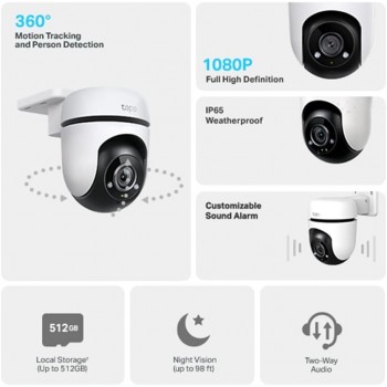 TP-Link Tapo C500 Caméra de sécurité filaire d'extérieur 1080p Pan/Tilt Wi-Fi, couverture visuelle à 360°
