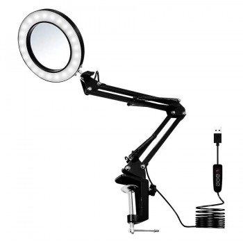 Clip-On LED Lamp with 6.3-Inch Magnifier and Articulated Arm - USB - Black