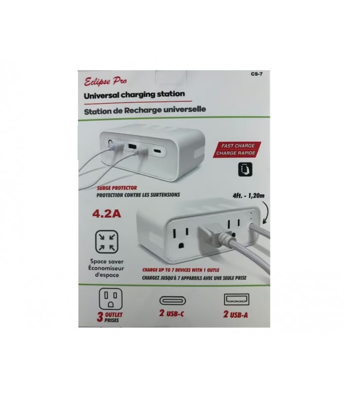 Eclipse Pro Universal Charging Station with 3 Outlet, 2 USB-C and 2 USB-A