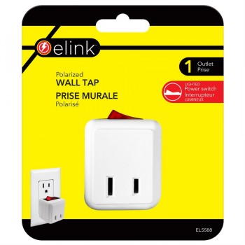 eLink 15 Amp Single Outlet Adapter with Switch and Red Power Indicator