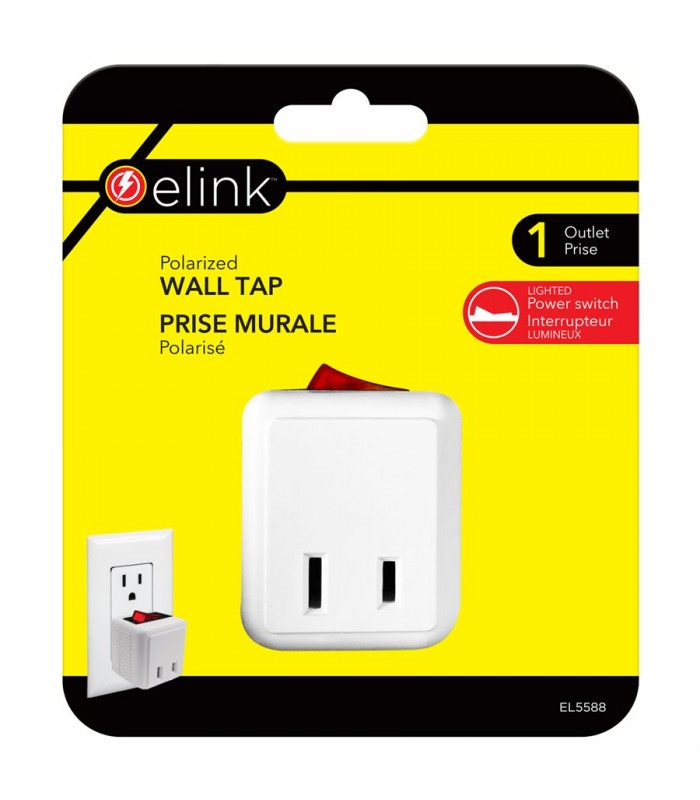 eLink Adaptateur de prise unique de 15 ampères avec interrupteur et indicateur de puissance rouge