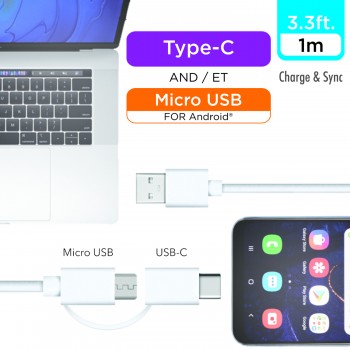eLink 3.3ft 2-in-1 USB to Micro & Type-C cable with Molding Plug