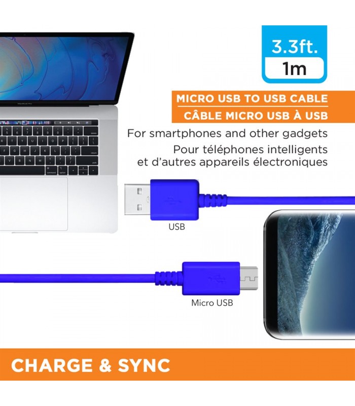 eLink 3,3 pieds USB à micro câble, bleu