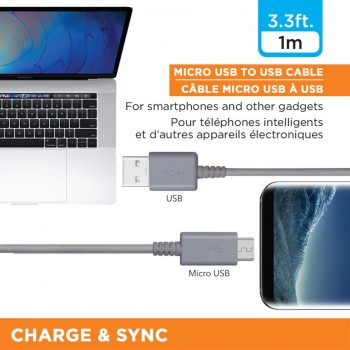 eLink 3.3ft USB to Micro Cable, Gray