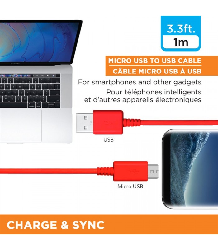 eLink 3,3 pieds USB à micro câble, Rouge