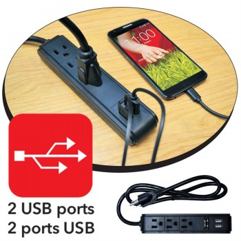 eLink 3 ft. Power cord with 3 grounded outlets and 2 USB ports
