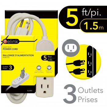 eLink 3-Outlet power bar - 5 ft