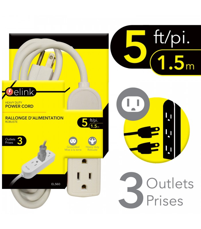 eLink Barre d'alimentation à 3 prises - 5 pi