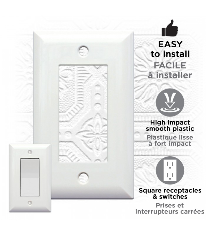 eLink Plaque murale décorative pour prise électrique ou interrupteur - Blanc.