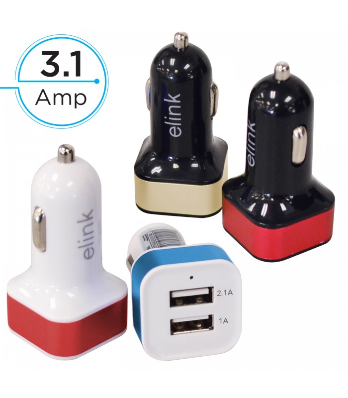eLink Dual USB Car charger; 2.1A+1A