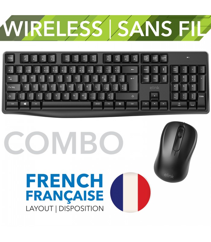 eLink Ensemble de clavier français sans fil de taille normale et souris