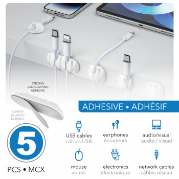 eLink multipurpose self-adhesive cable organizer clips - Pack of 5