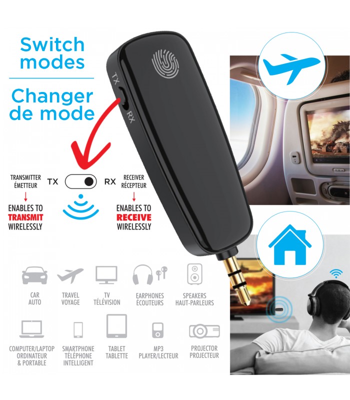 eLink Émetteur / Récepteur sans fil rechargeable 3 en 1 / Adaptateur AUX mains libres