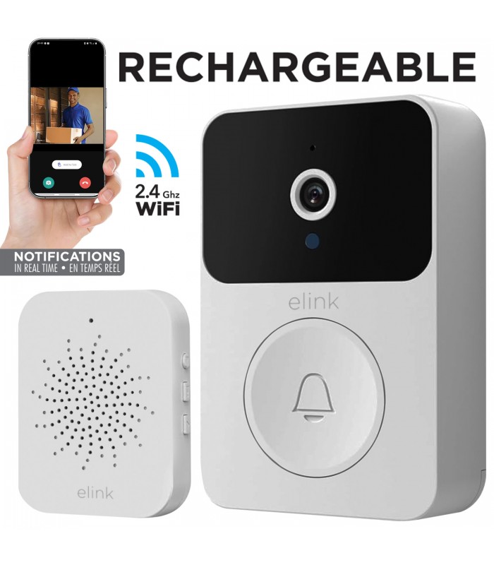 eLink Rechargeable Wireless Video Doorbell with two-way audio and night vision