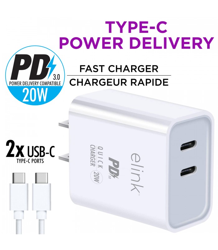 eLink Chargeur rapide Type-C double port 20W