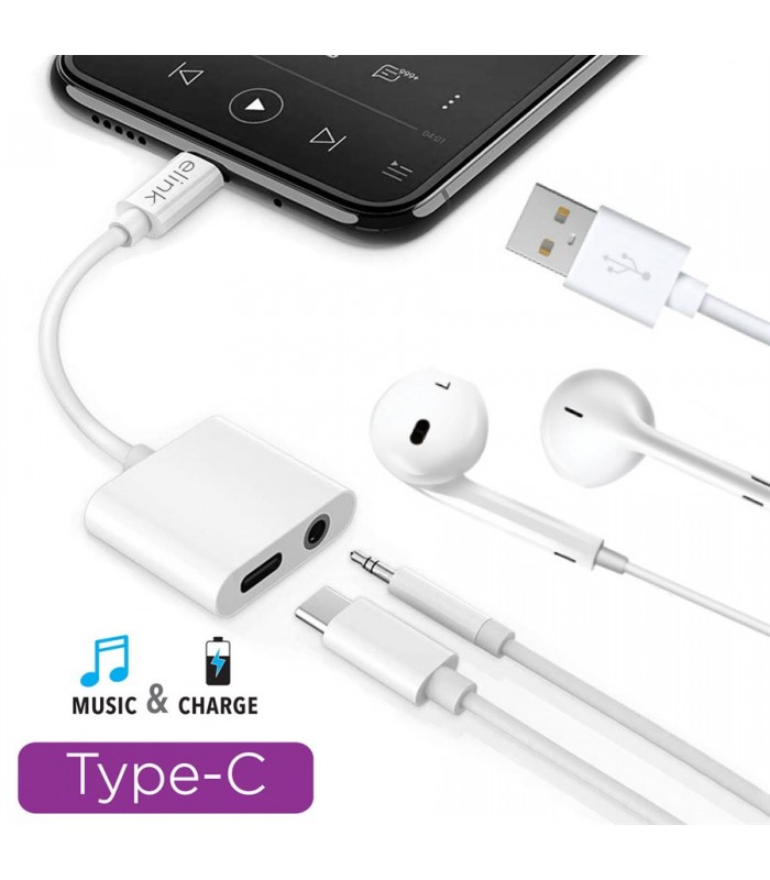 eLink Adaptateur Lightning vers prise casque 3,5 mm avec port de charge