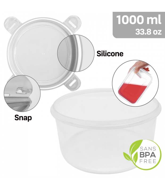 ERAware Contenant alimentaire rond en plastique 4 clips - 1000ml