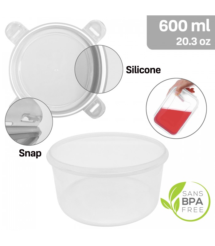ERAware Contenant alimentaire rond en plastique 4 clips - 600ml