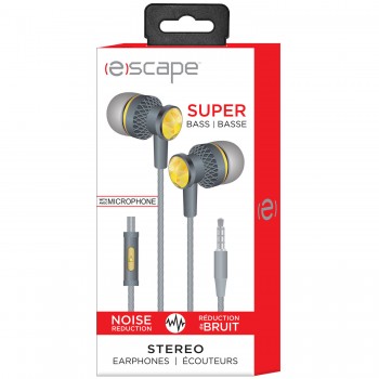 Escape Noise Reduction + Super Bass Hands Free Stereo Earphones – Grey w/ Gold