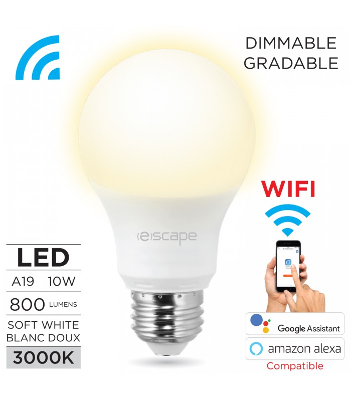 ESCAPE Smart wi-fi A 19 LED bulb white,9W dimmable