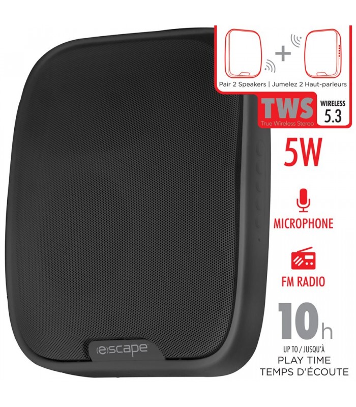 Escape TWS wall-mounted wireless speaker with FM radio and microphone, Black