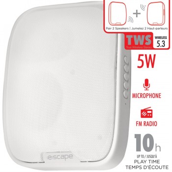 Escape Haut-parleur mural sans fil TWS avec radio FM et microphone - Blanc
