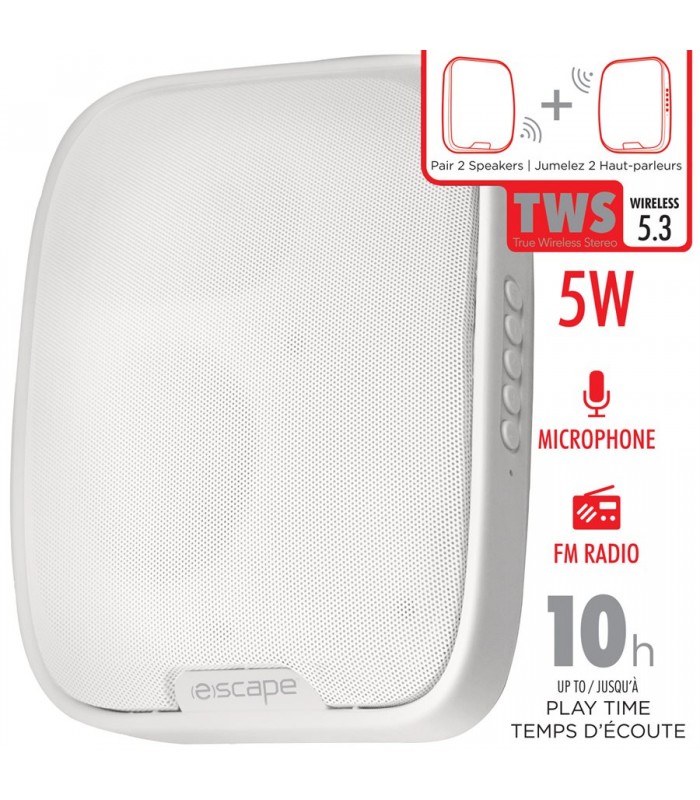 Escape TWS wall-mounted wireless speaker with FM radio and microphone - White