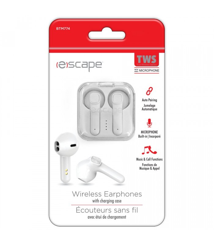 Escape TWS Wireless Stereo Earphones with Charging Case & Microphone