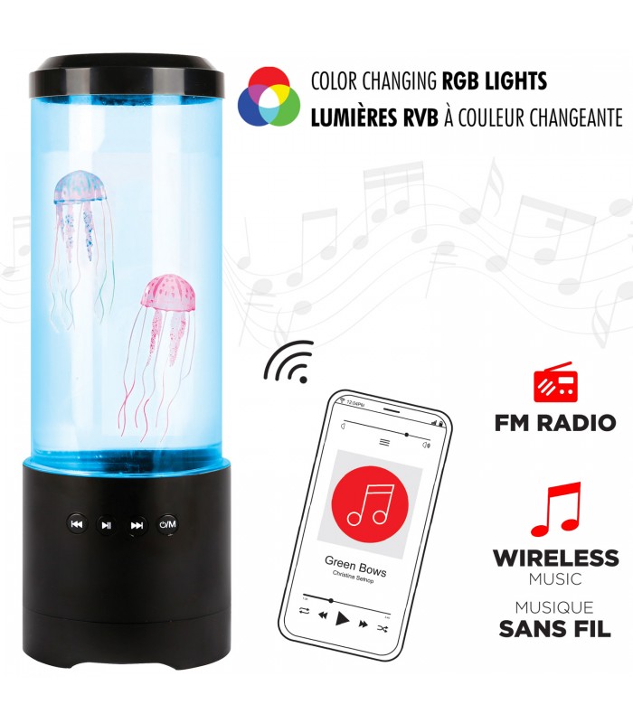 Escape Lampe LED RVB à changement de couleur en forme de méduse alimentée par USB avec haut-parleur sans fil