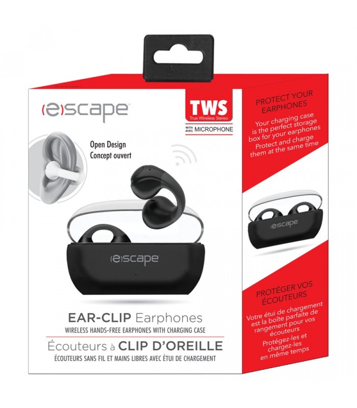 Escape Wireless TWS Ear Clip Earphones with Microphone - Black