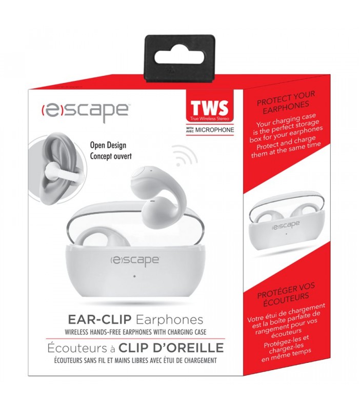 Escape Wireless TWS Ear Clip Earphones with Microphone - White