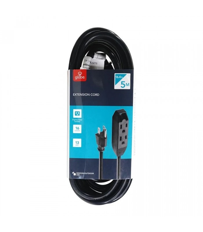 Globe 16.4 ft (5 m) 3-Outlet Indoor/Outdoor Extension Cord - Black