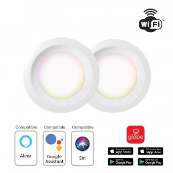 Globe Waterproof Smart LED Recessed Light - 4 in - Adjustable RGB/CCT - 2-Pack