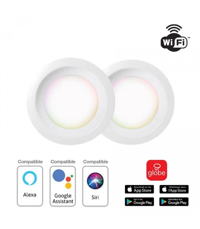 Globe Waterproof Smart LED Recessed Light - 4 in - Adjustable RGB/CCT - 2-Pack