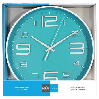 Hauz Round 10 in. wall clock with blue background and white details