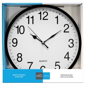 Hauz Round 10 in. wall clock with white background and black borders
