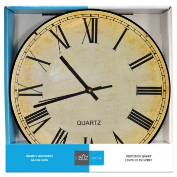 Hauz Round 12 in. brown wall clock with vintage style