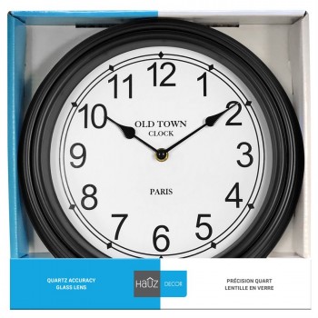 Hauz Round 12 in. wall clock with large black borders and white background