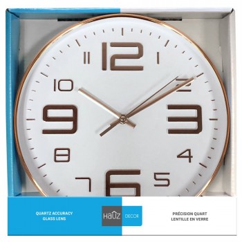 Hauz Round 12 in. wall clock with white background and borders