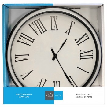 Hauz Round 14 in. wall clock white background and black details with vintage style