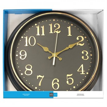 Hauz Horloge murale ronde de 40 cm tout en noir avec des détails en cuivre