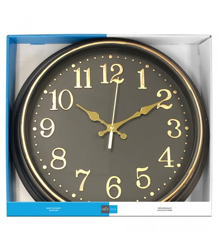 Hauz Horloge murale ronde de 40 cm tout en noir avec des détails en cuivre