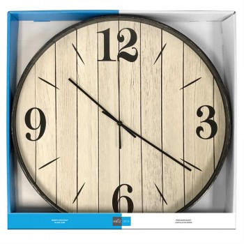 Hauz Round 20 in. wall clock with background imitating wood and black details